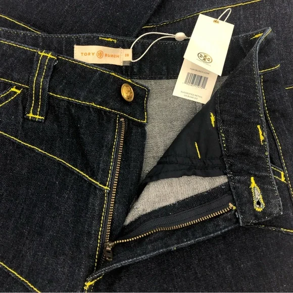NWT Tory Burch Asymmetric Stitch Flare Cropped Jeans 28 - Picture 9 of 15